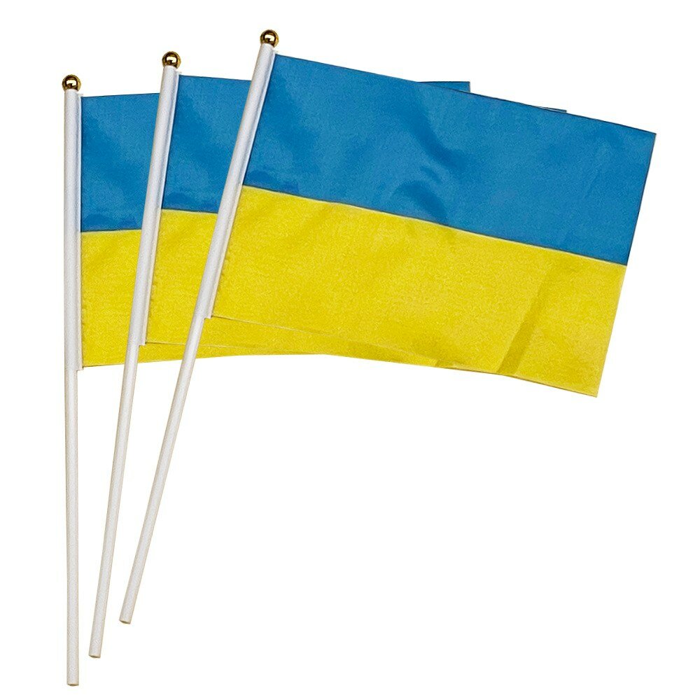 Декоративный элемент для разных сцен ручной флаг Украины с гербом 14х21 см с пластиковой ручкой, 14*21 см, вариант с флагом Украины и ручкой