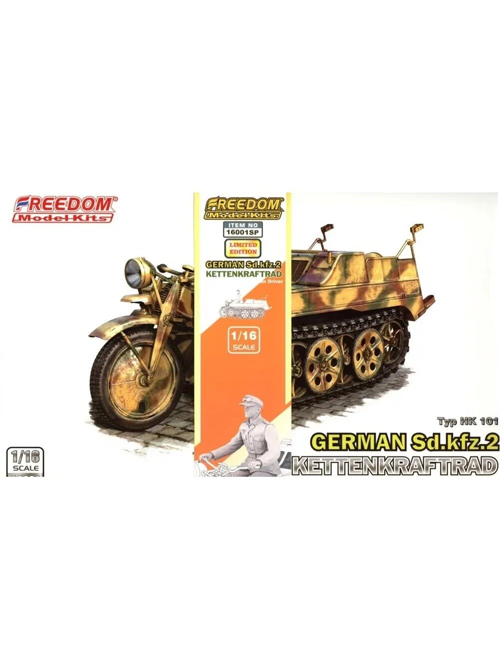 FREEDOM 16001SP 1/16 WW.II German Sdkfz.2 Kettenkraftrad Гусеничный тягач С водителем
