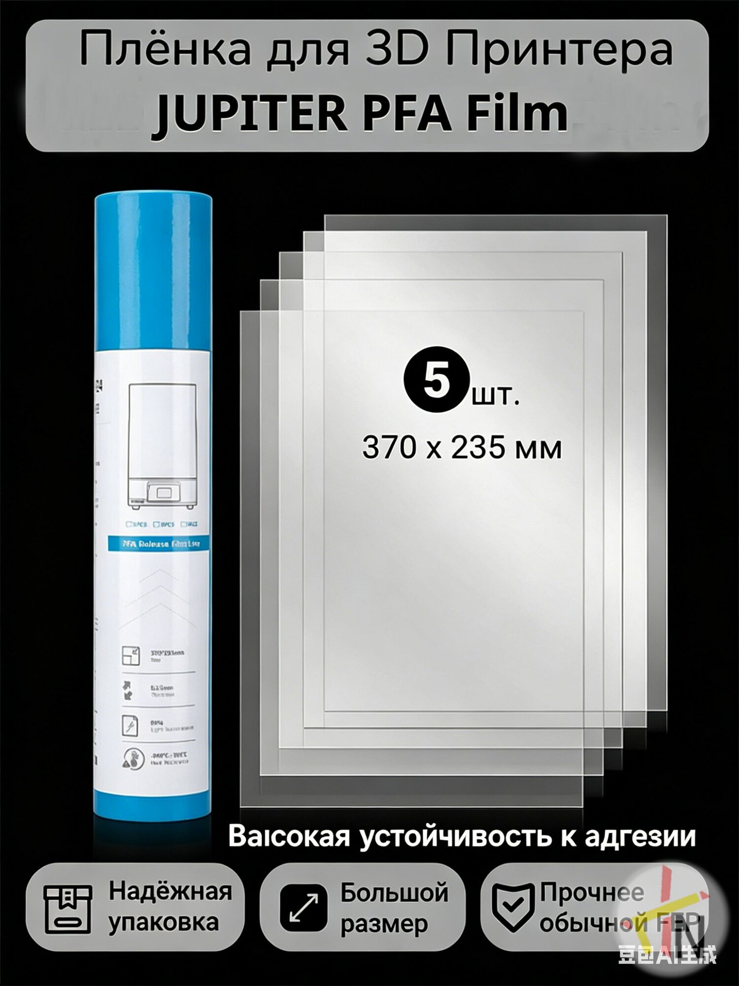 Пленка для больших 3д принтеров PFA Film (nFEP 2.0) 5 штук для Jupiter SE, Saturn 2, 3, 4 Ultra, Anycubic M3 M7 MAX, Sonic Mega, Halot max--SD926