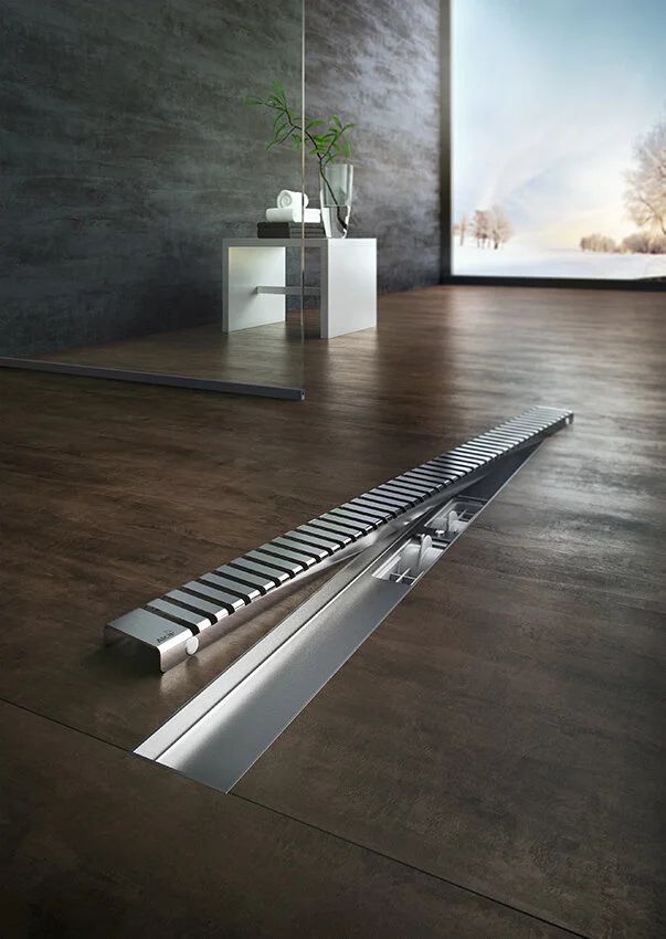 Дренажный канал с порогами для перфорированной решетки Alcaplast серый APZ1SMART-LINE-750
