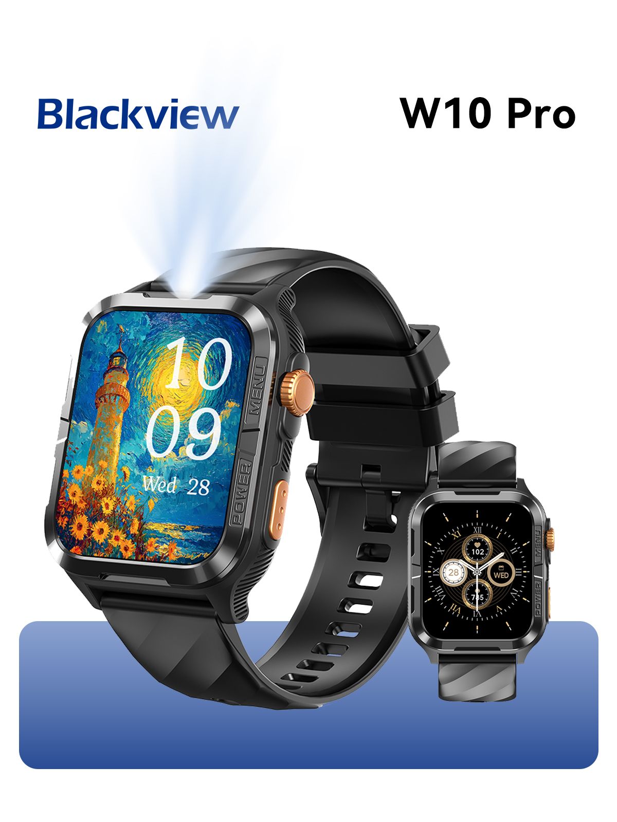 Blackview Смарт-часы Blackview W10 Pro 1,83-дюймовый, аккумулятор 600 мАч, Встроенный GPS, Светодиодный фонарик, Искусственный интеллект, 46mm, черный