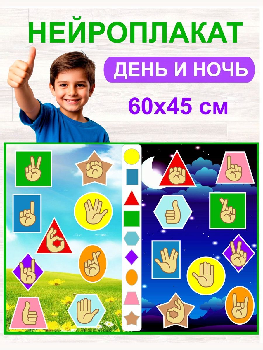 Плакат для нейроигр день и ночь нейро ладошки