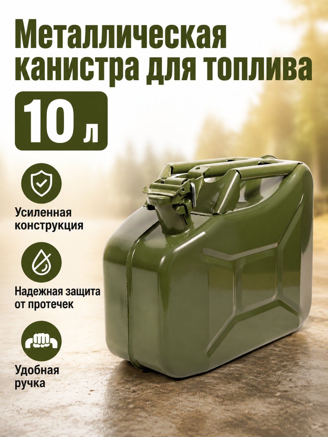 10 литровая канистра для ГСМ, герметичная емкость для бензина, дизтоплива и масел