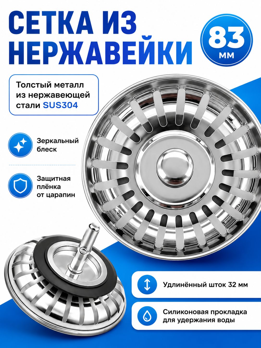 Сетка для раковины 7.5x7.5 см 1 шт белый