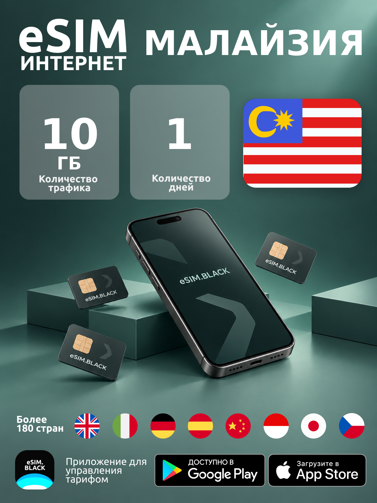 Малайзия/1 день/10 ГБ - eSIM для мобильного интернета ( iPhone | Android ).