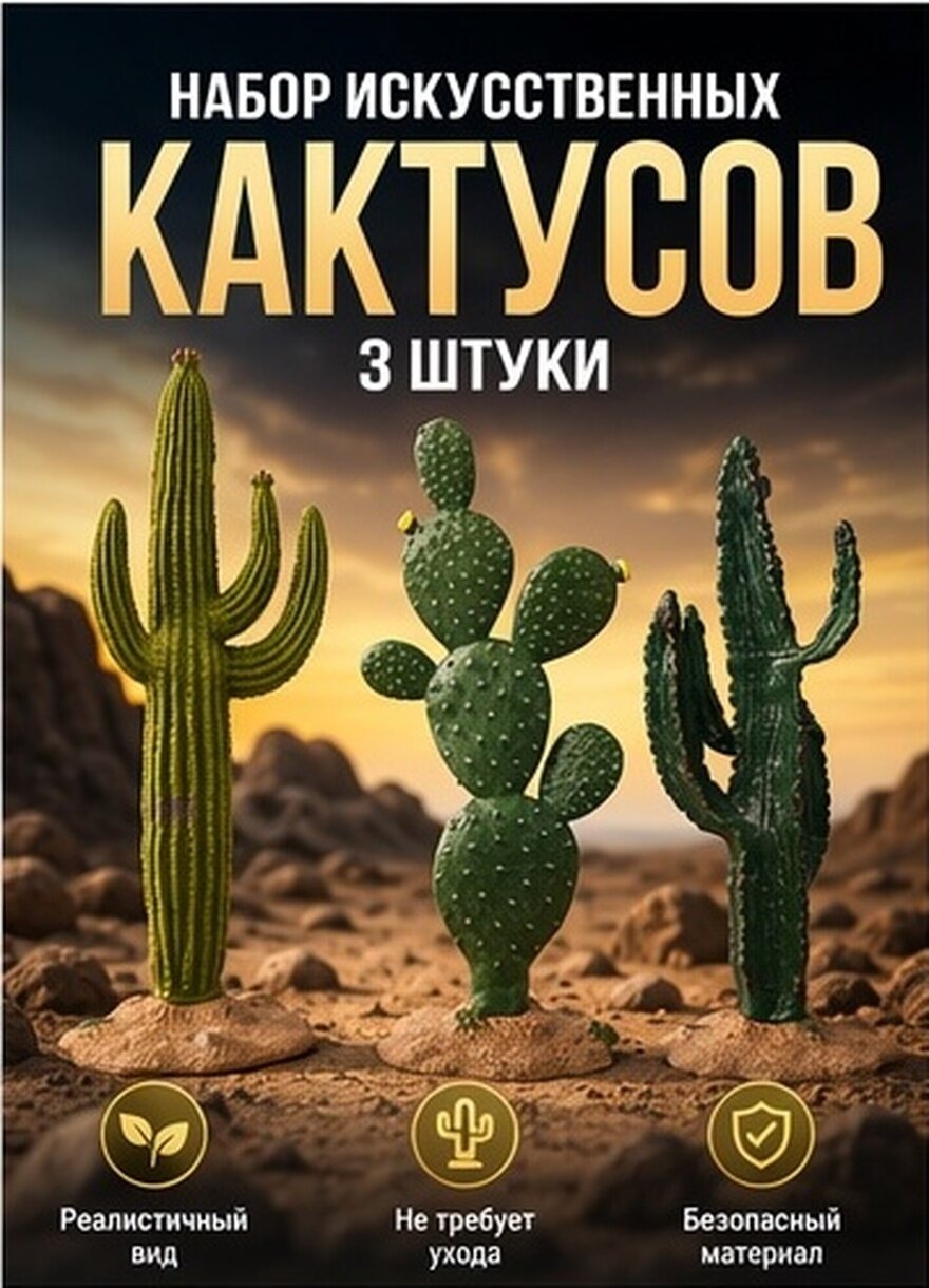 Искусственные Кактусы Набор 3 Штуки Украшение Дома 14.00X5.50X5.50CM