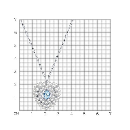 фото Колье diamant online, серебро, 925 проба, родирование, жемчуг, фианит, длина 50 см., голубой