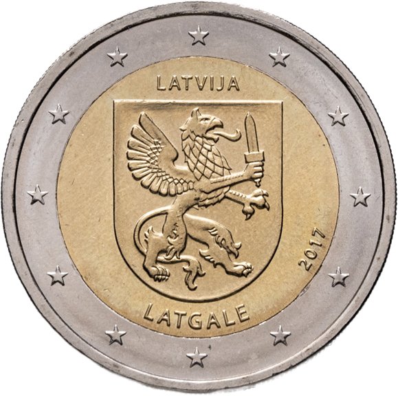 Латвия 2 евро euro 2017 "Исторические области Латвии - Латгалия", Биметалл, в сохранности UNC