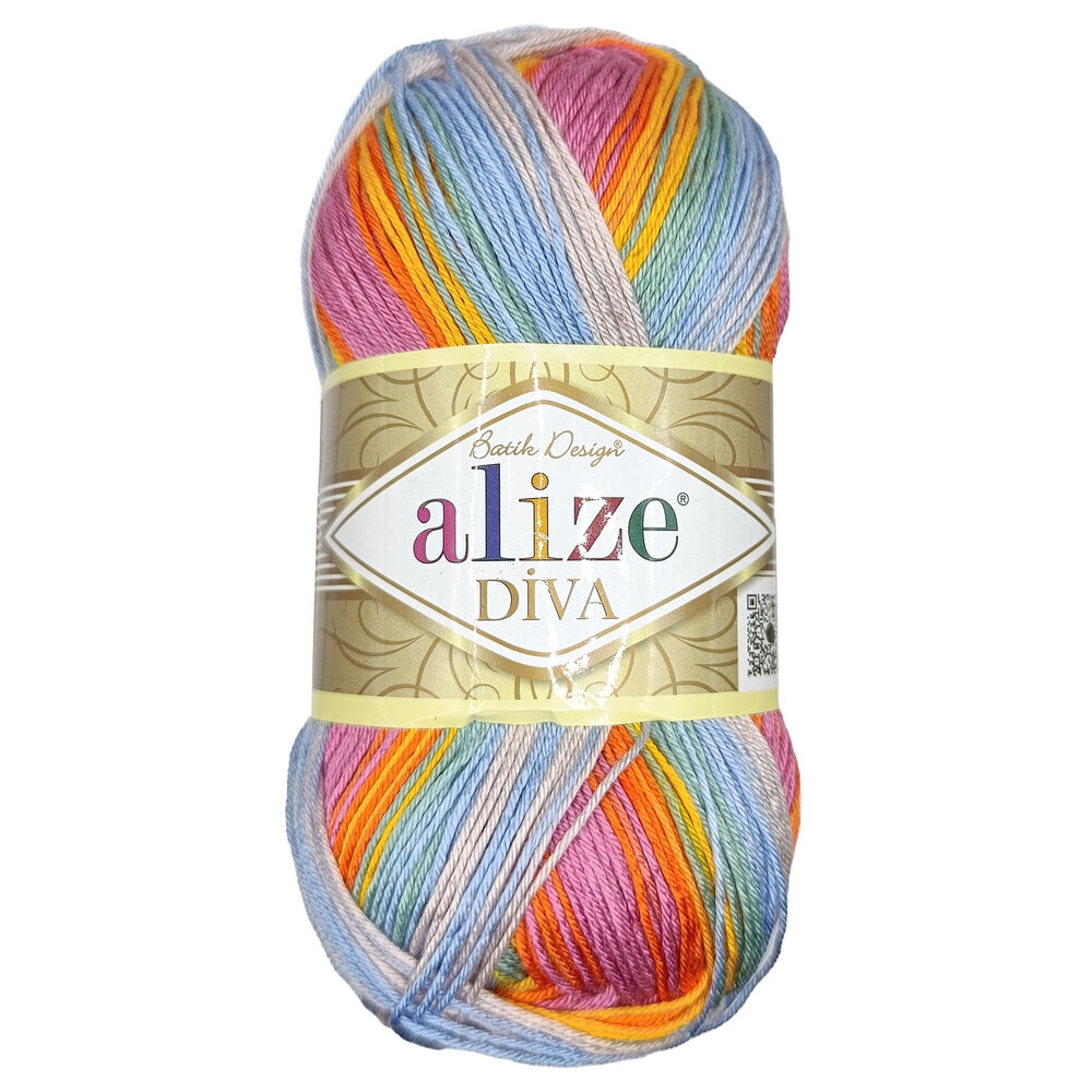Пряжа для вязания Alize Diva batik 3242 серый голубой желтый розовый 100 гр/350 м 100% микрофибра