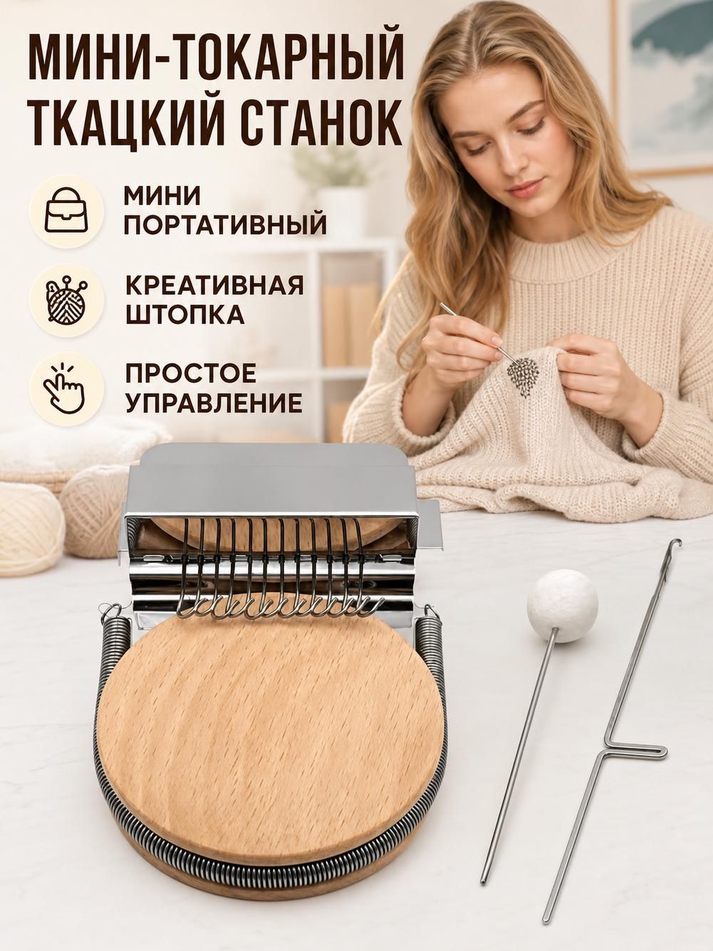 Мини-машинка для вязания, стальная, 13,3 х 8,5 х 3,5 см, для вязания