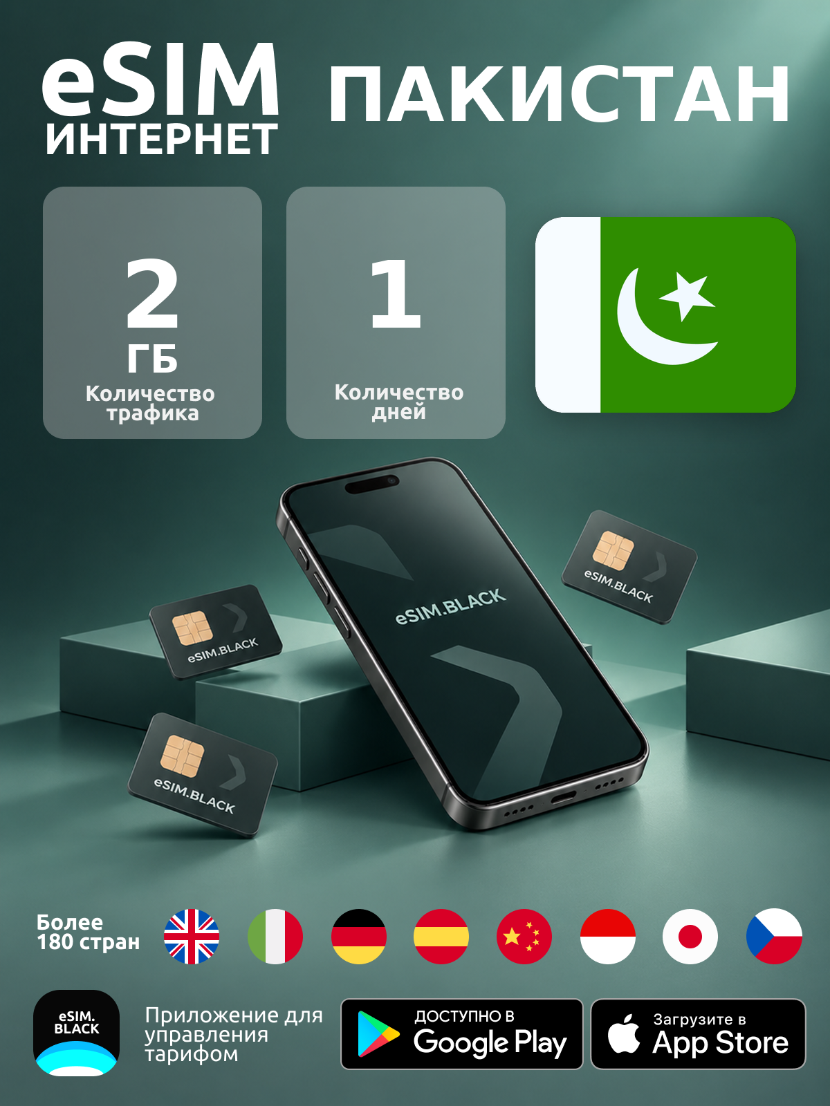 Пакистан/1 день/2 ГБ - eSIM для мобильного интернета ( iPhone | Android ).