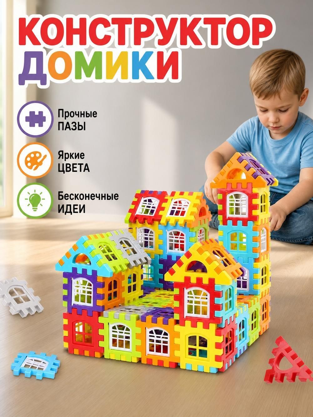 Дети строят дома и собирают строительные блоки, чтобы играть
