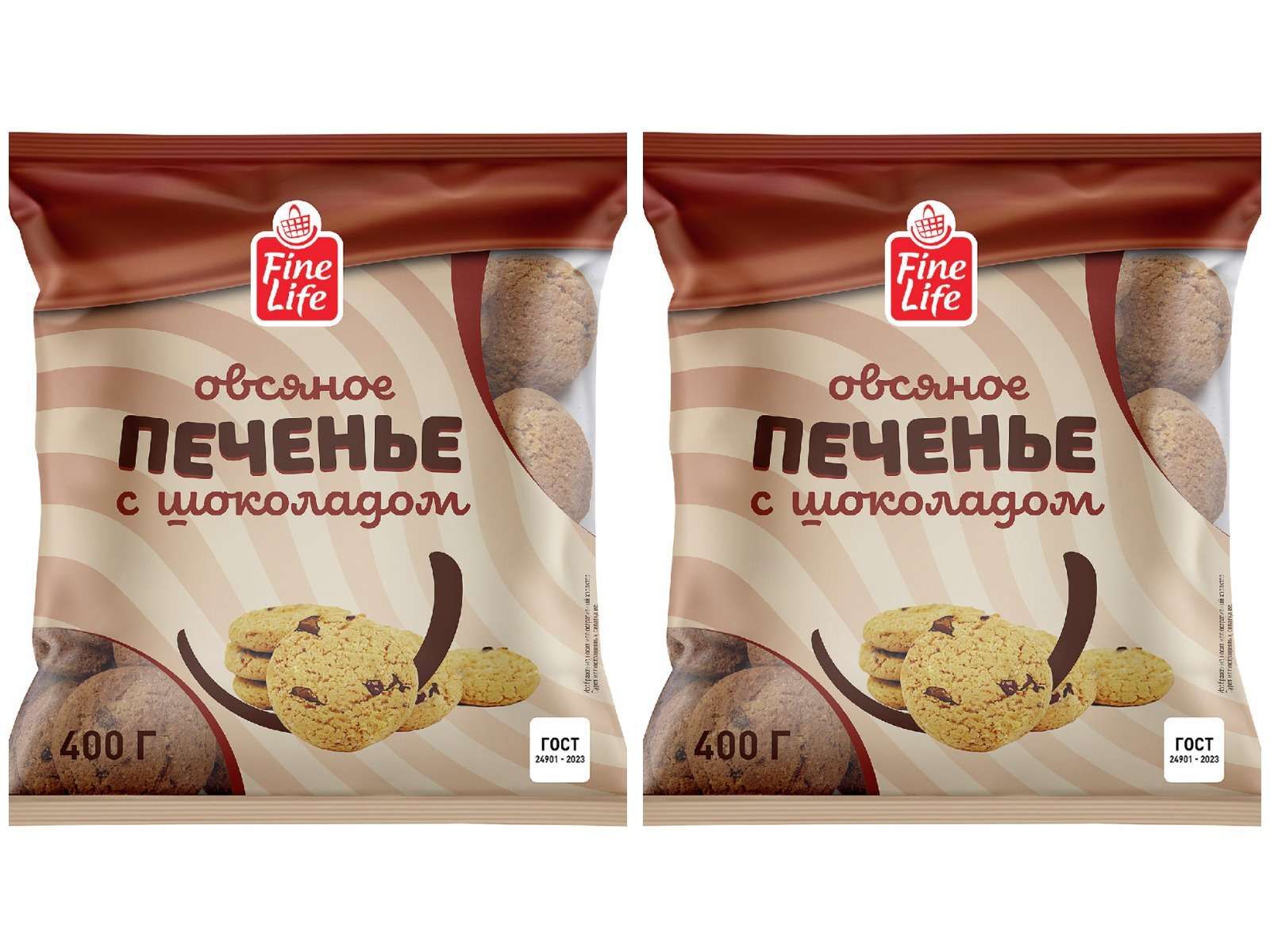 Fine Life Печенье овсяное с шоколадом, 400 г, 2 уп.
