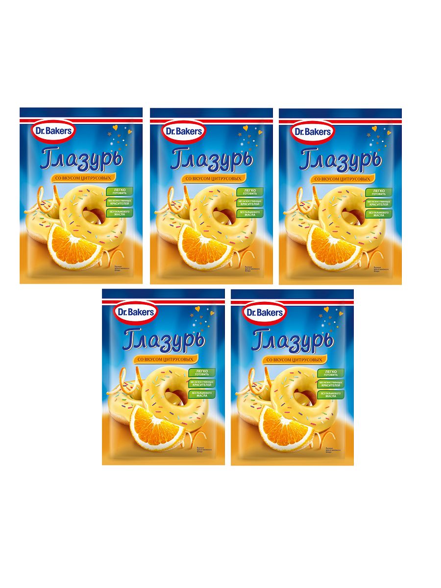 Dr.Bakers Глазурь со вкусом цитрусовых, 90 гр, 5 шт