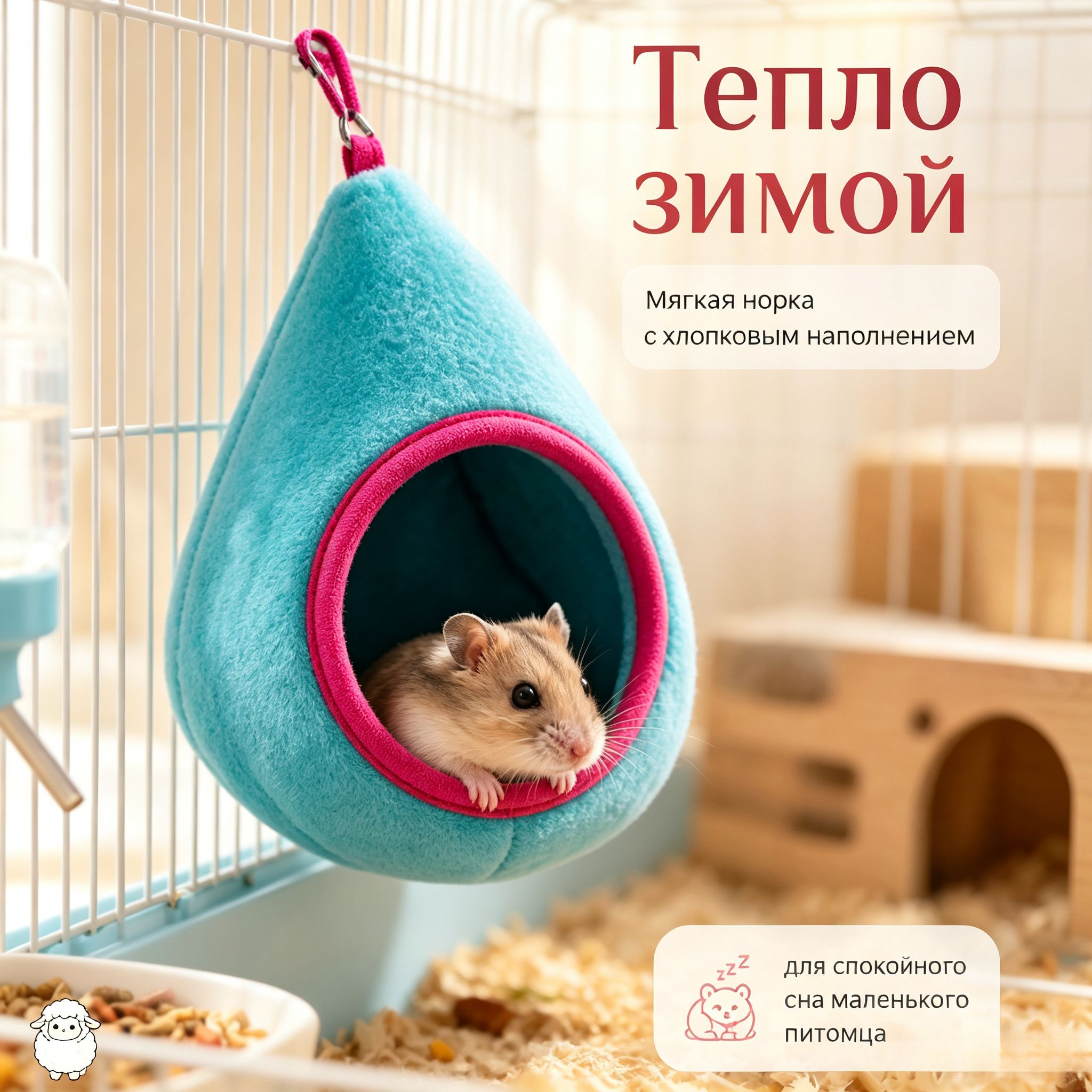 Бренд PurrLife Подвесная норка для хомяка плюшевая 12×10 см, теплая, для мелких грызунов
