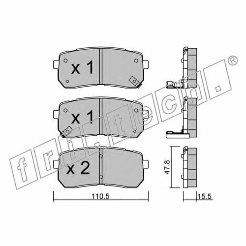Комплект задних тормозных колодок Fritech 802.0 для Hyundai H-1 (1997-2005), Hyundai ix55 (2006-н. в.), Kia Carnival (2005-н. в.)