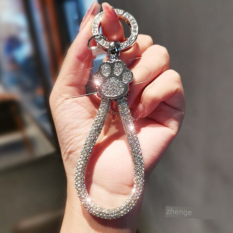 Кольцевой телефонный лейн с рисунком кошачьей лапки и стразами, толстый шнур, прозрачное кольцо и карточный держатель,