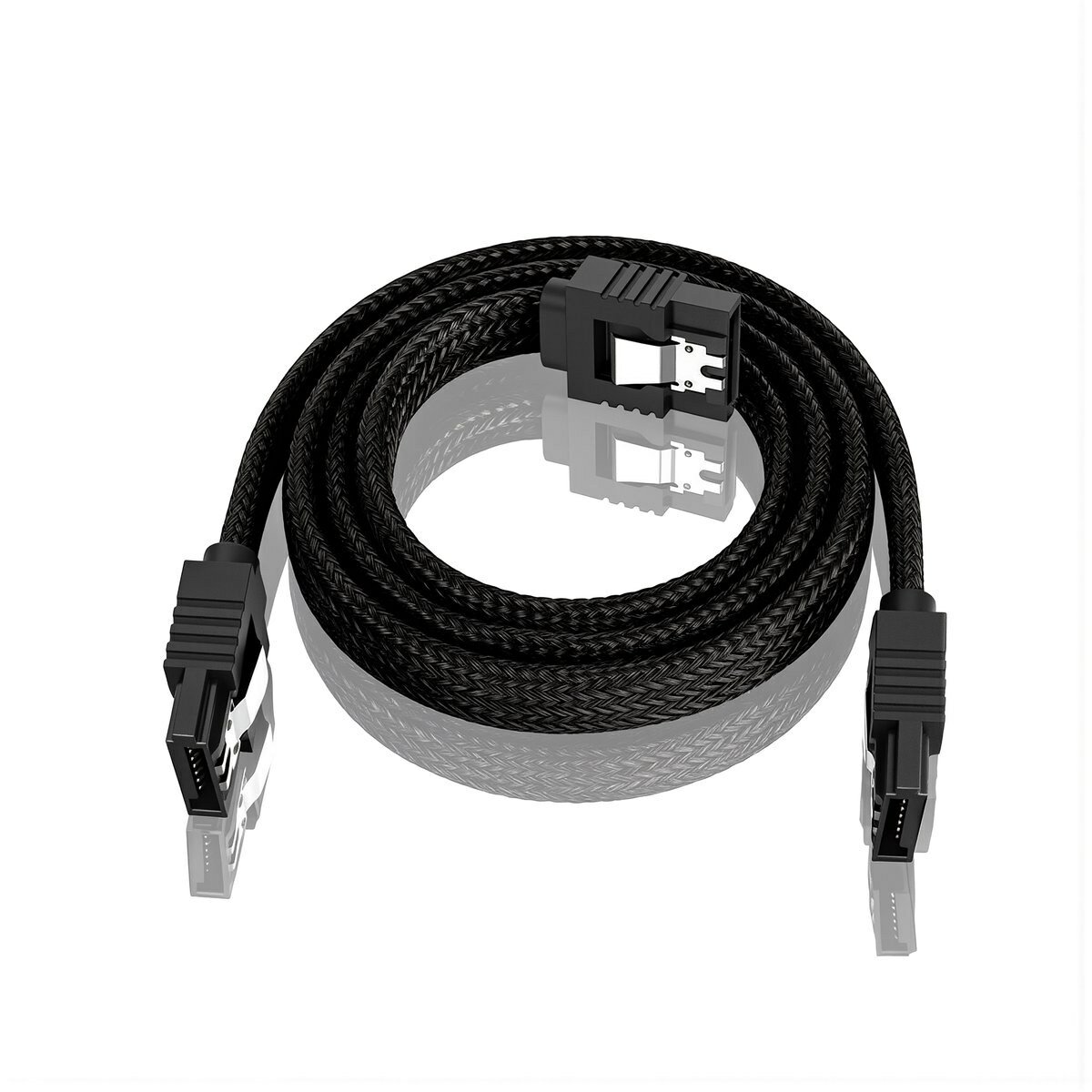 Короткий плетеный кабель SATA 3.0 длина 0.5 метра черный с экраном для аккуратной прокладки проводов внутри корпуса системного блока ПК