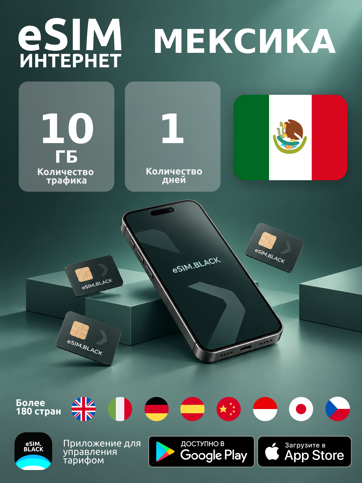 Мексика/1 день/10 ГБ - eSIM для мобильного интернета ( iPhone | Android ).