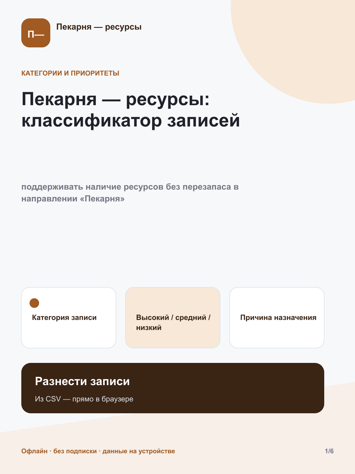 Пекарня — ресурсы: классификатор записей