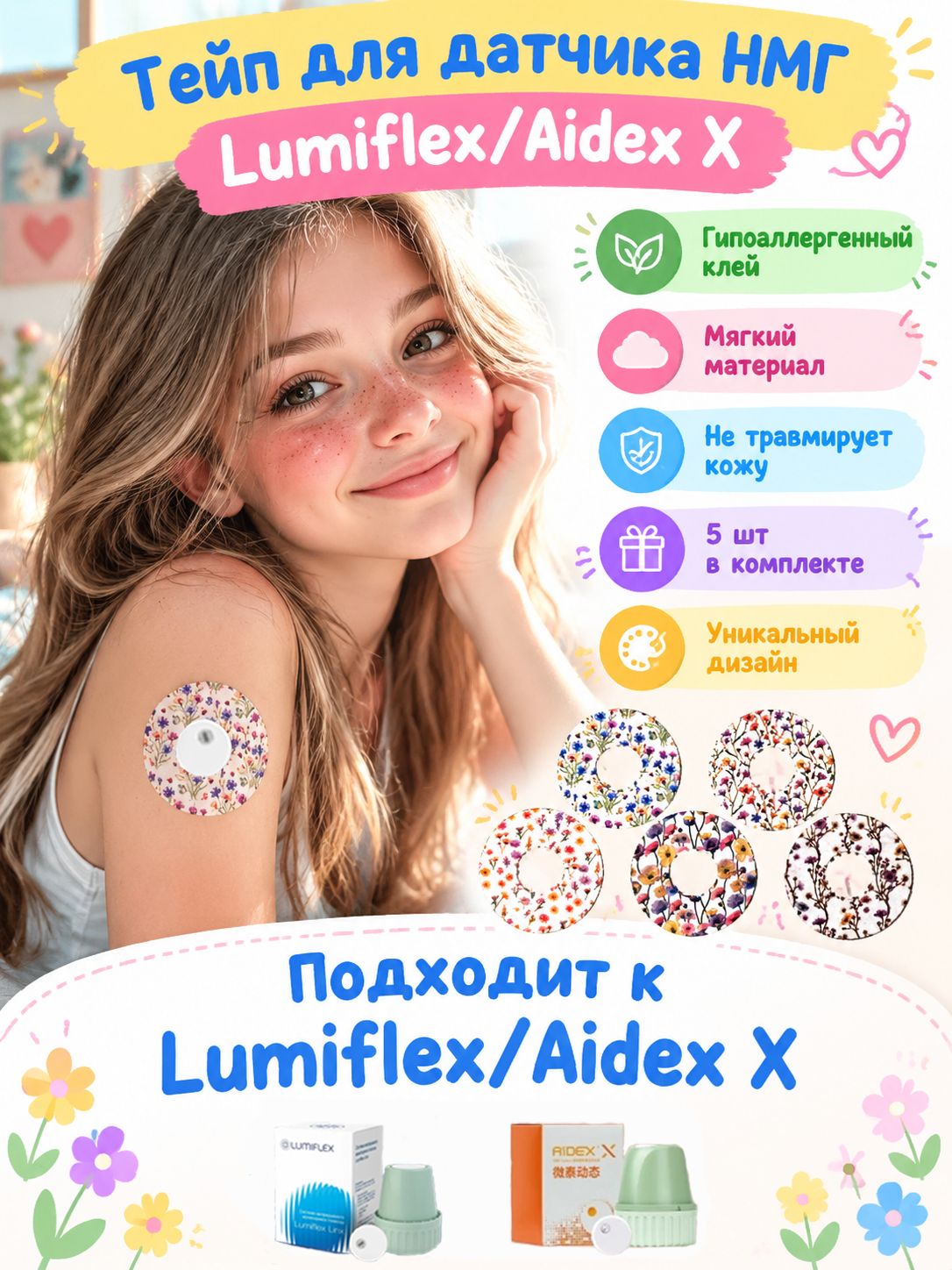 Тейп для датчиков мониторинга глюкозы 5,5см. Lumiflex (Люмифлекс), 5 шт, патч