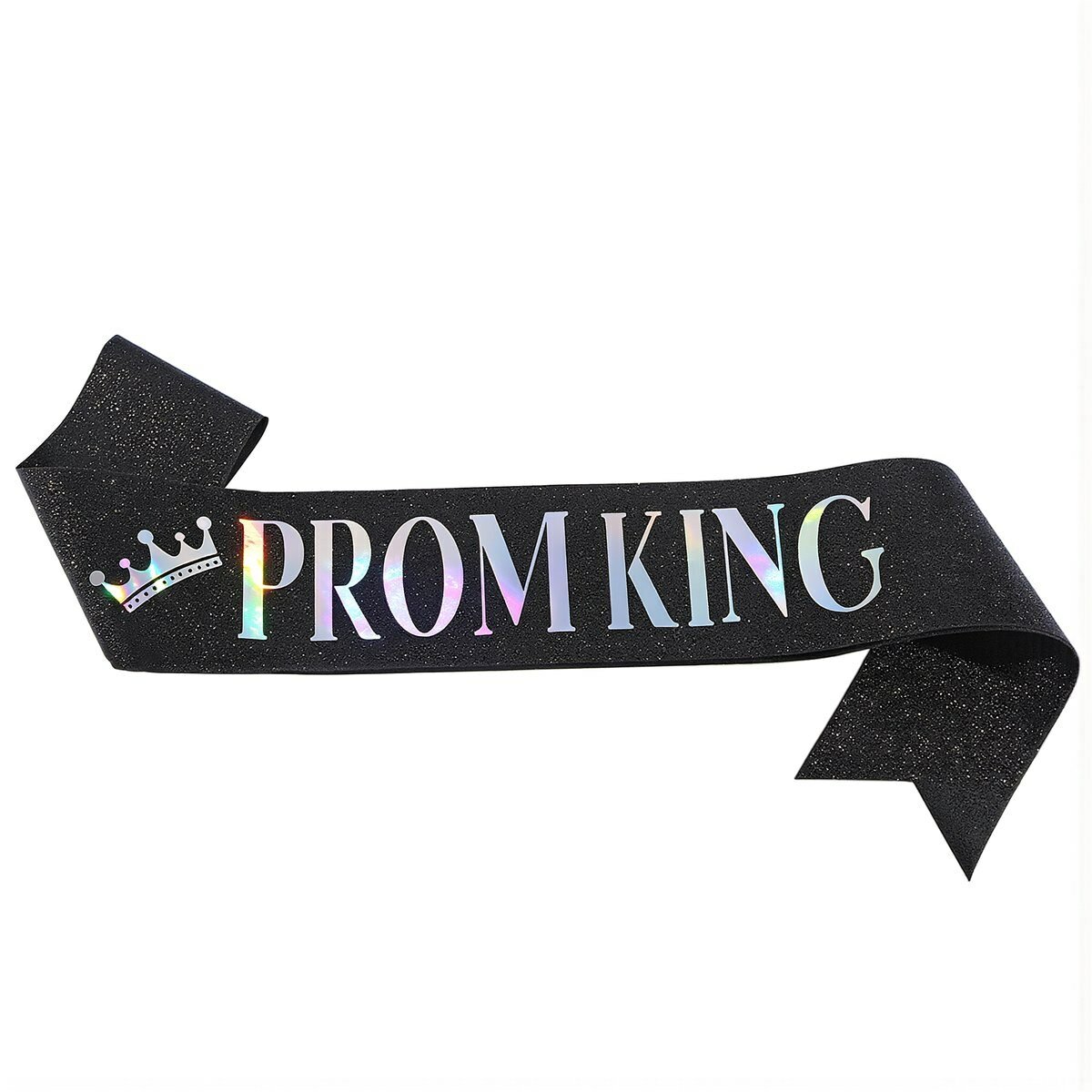 Лента нагрудная с надписью PROM KING для выпускного бала, черная с голографической печатью, блестящая ткань, в комплекте безопасная булавка для удобной фиксации к одежде