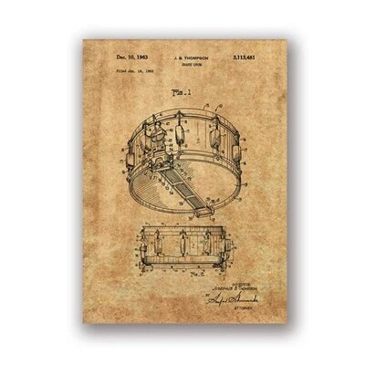Художественный плакат Snare Drum Patent Dyna Sonic Drummer aooins PH3431, 13x18 cm No Frame
