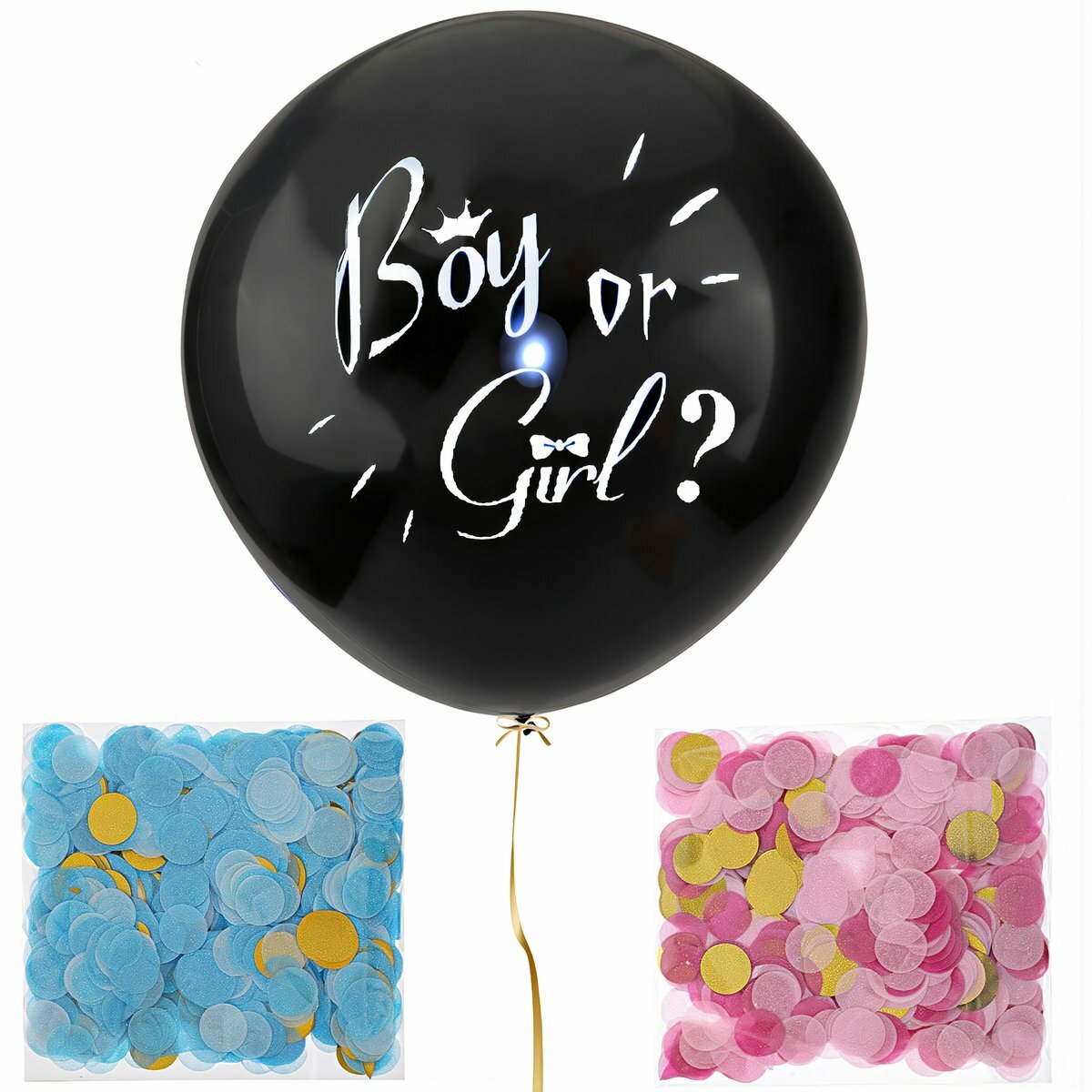 Аксессуары для украшения baby shower вечеринки чёрный шар 36 дюймов Boy or Girl с конфетти для гендерного ревила, Модель 2