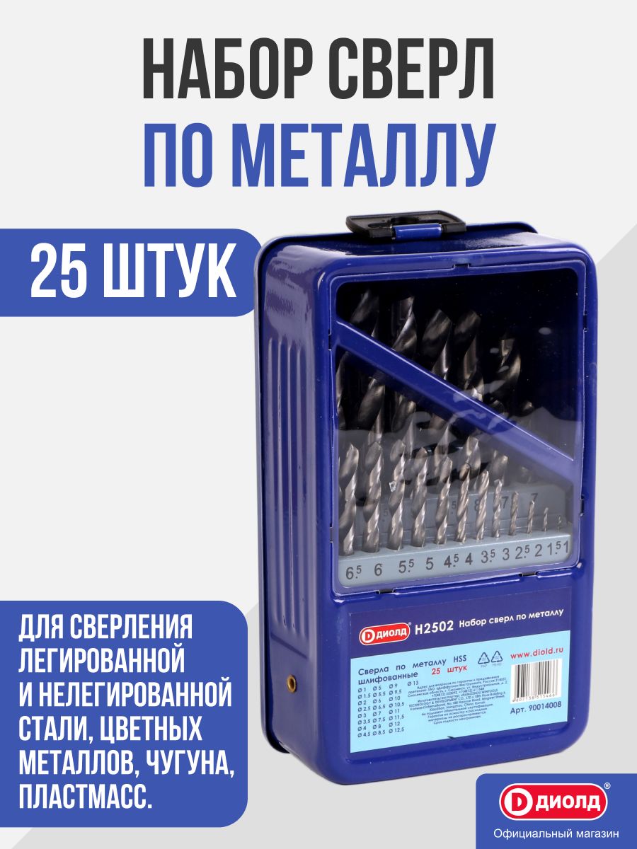 Набор сверл по металлу диолд Н2502 HSS, 25 штук