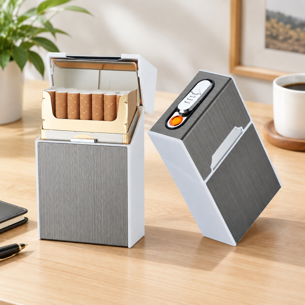 Портсигар металлический с USB зажигалкой, на магните, цвет серебро, 10х6х3 см, FatCat (Цвет товара: серебристый; Объем: 0.18 л)