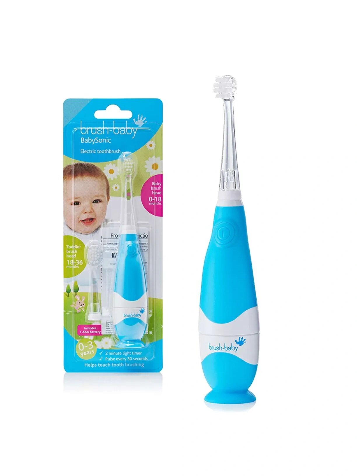Электрическая зубная щетка Brush-Baby BabySonic 0–3 лет, голубая