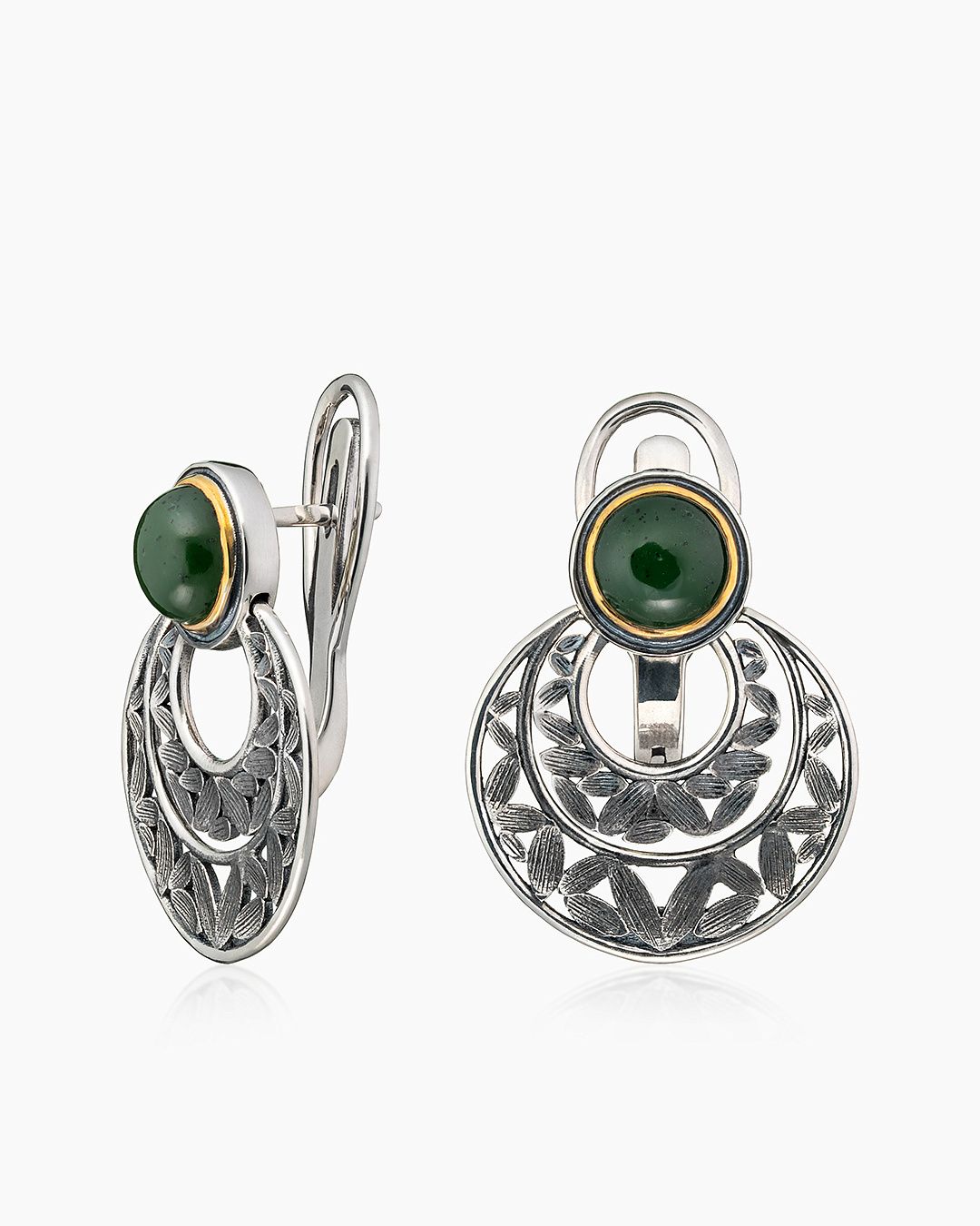 Серьги SARKISSIAN, серебро, 925 проба, чернение, нефрит