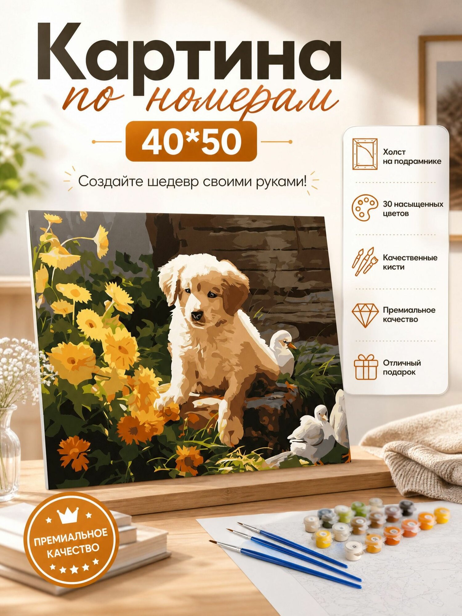Картина по номерам на подрамнике 40х50 см "Утро в саду"