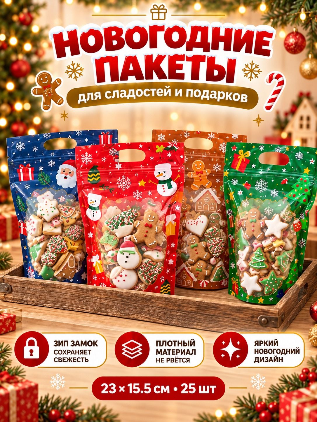 Пакет подарочный 23×15.5 см 25 шт