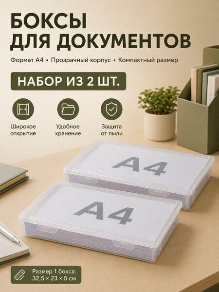 Кофр для хранения вещей 32.5x23x5 см 2 шт с крышкой прозрачный
