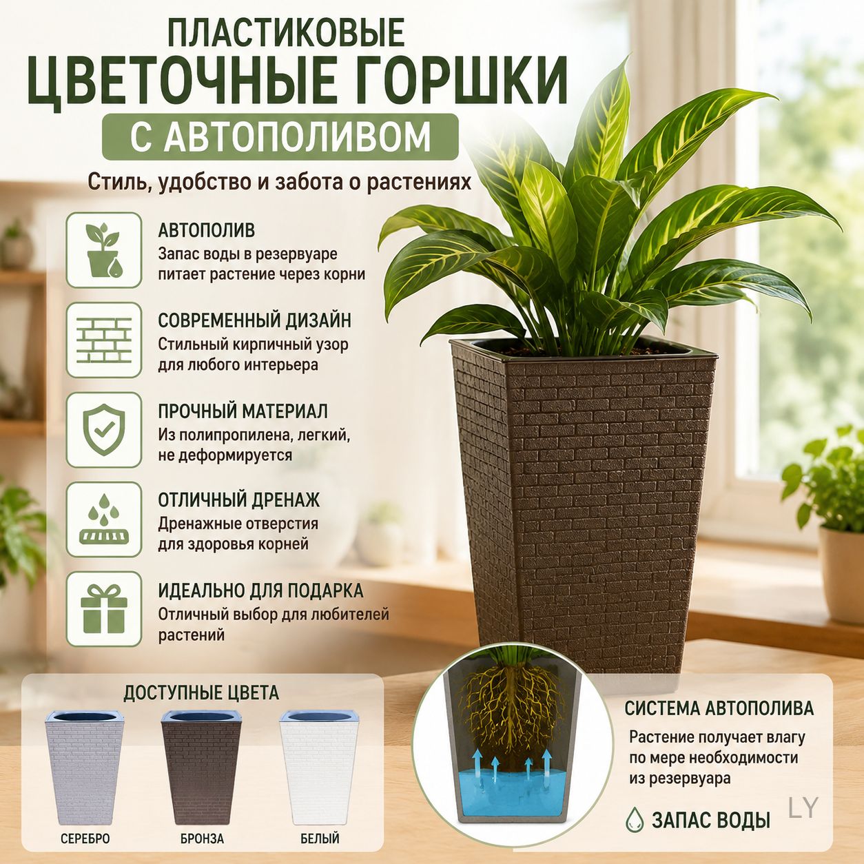 Горшок для цветов, 1 шт, цвет прозрачный