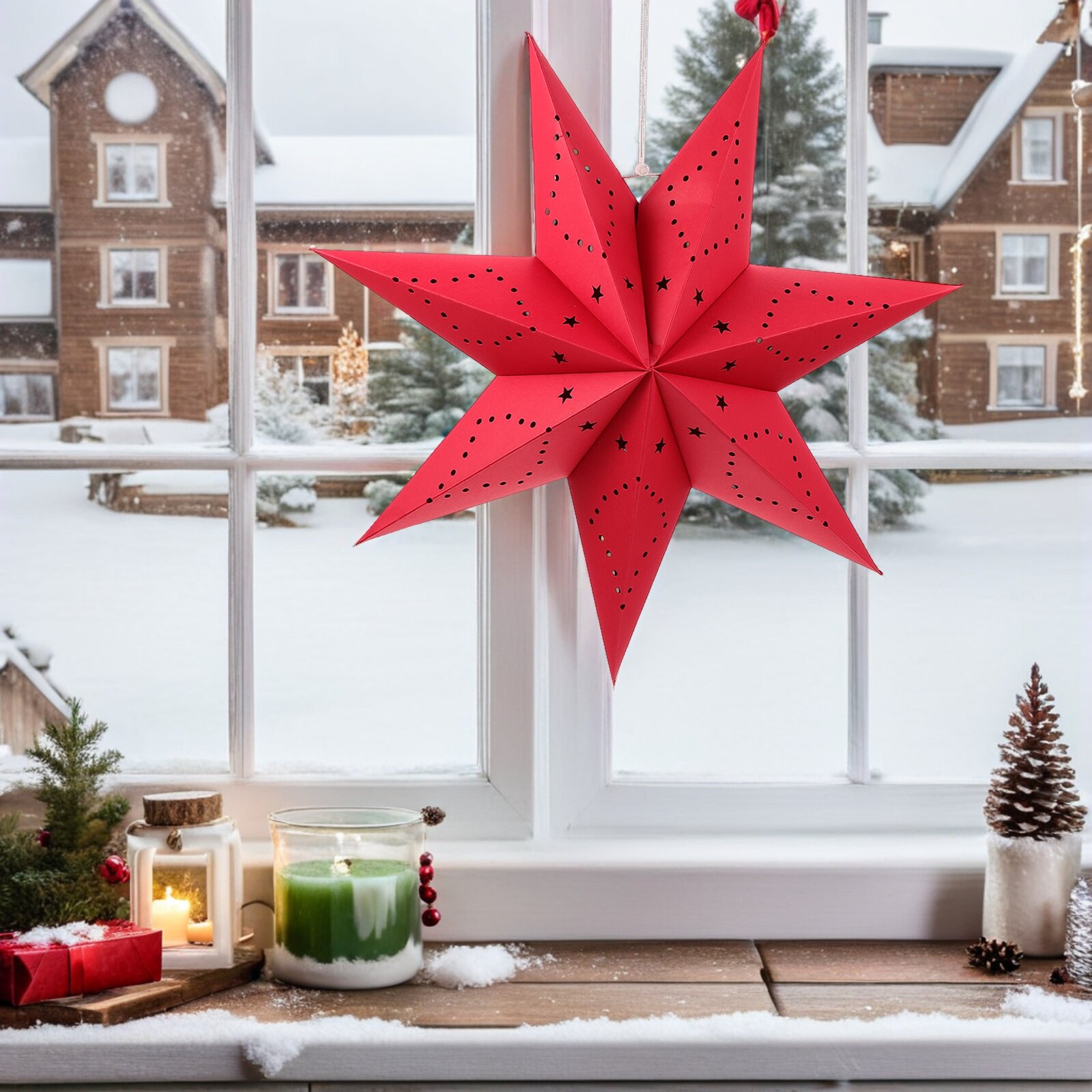 2 Штук Изделия Из Бумаги Для Украшения Christmas Star Paper Lanterns Красный 43.00X35.00X17.00Cm