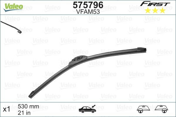 VALEO 575796 Щетка стеклоочистителя 530 мм бескаркасная Pyramid Valeo First (под крючок)