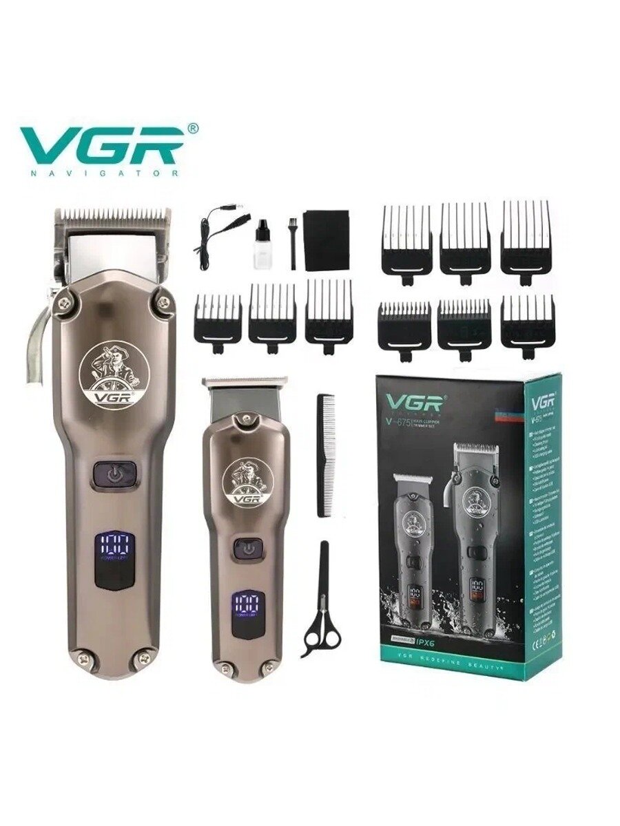 VGR Машинка для стрижки vgr v-675, серый металлик, Время работы от аккумулятора, мин 200