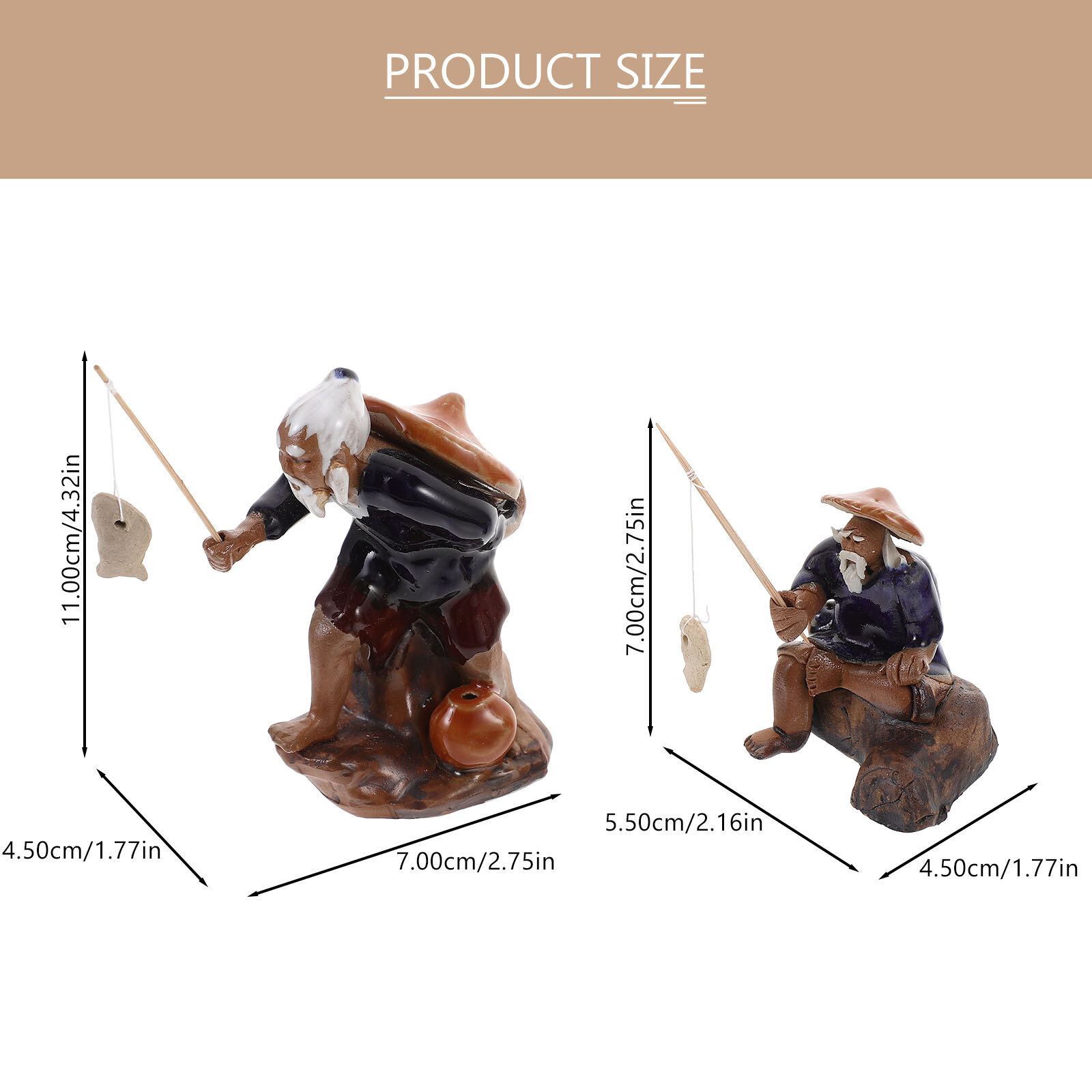 2 Штуки Миниатюрная Керамическая Статуэтка Рыбака Для Декора 11x7 Cm