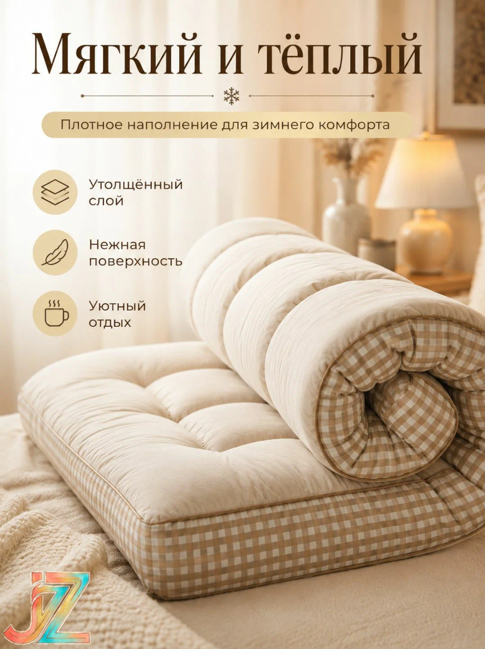 Утолщённый тёплый матрас на кровать 90х200 см, мягкий наматрасник для сна