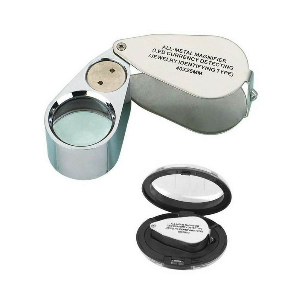 Лупа ювелирная 40х, 25 мм, с подсветкой в чехле (2 LED) MG9890
