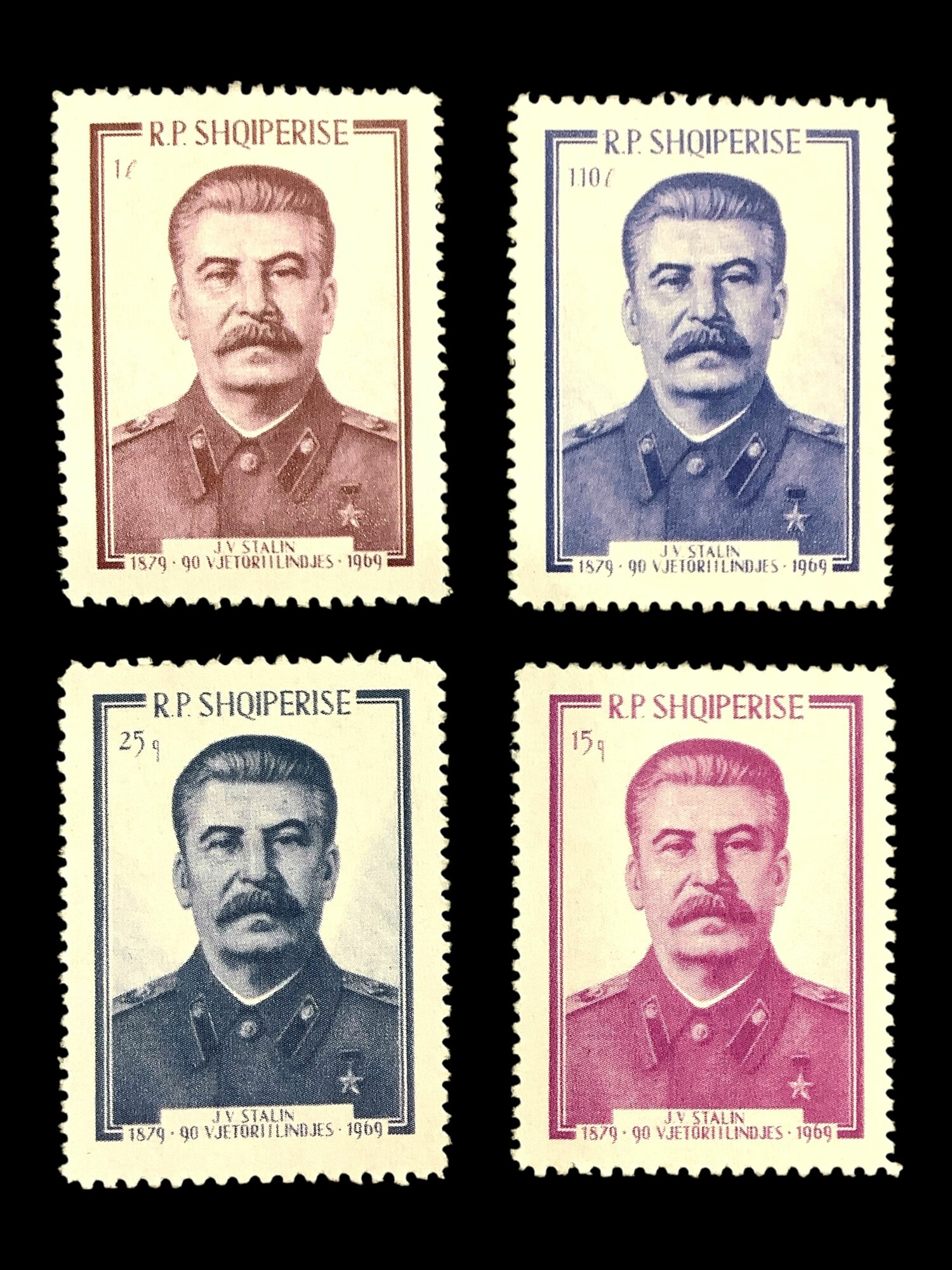 Набор почтовых марок Албания "Портрет И. В. Сталина" 1969 года, 4 штуки. Без гашения