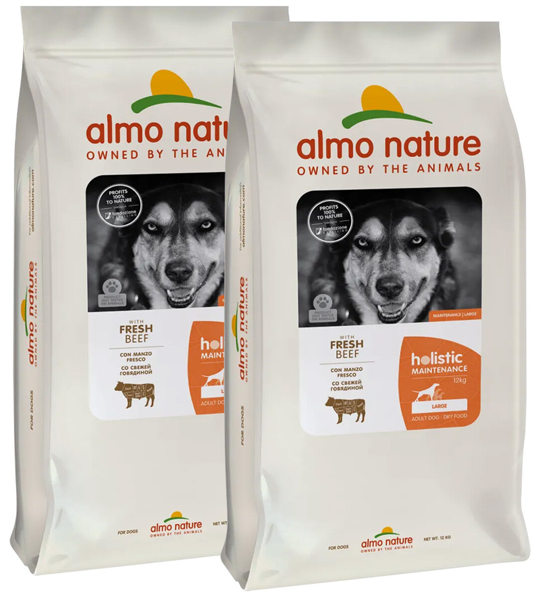 Корм сухой Almo Nature Holistic Life Maintenance Large Breed & Fresh Beef для взрослых собак крупных пород, говядина, коричневый рис, 12 кг 2 шт