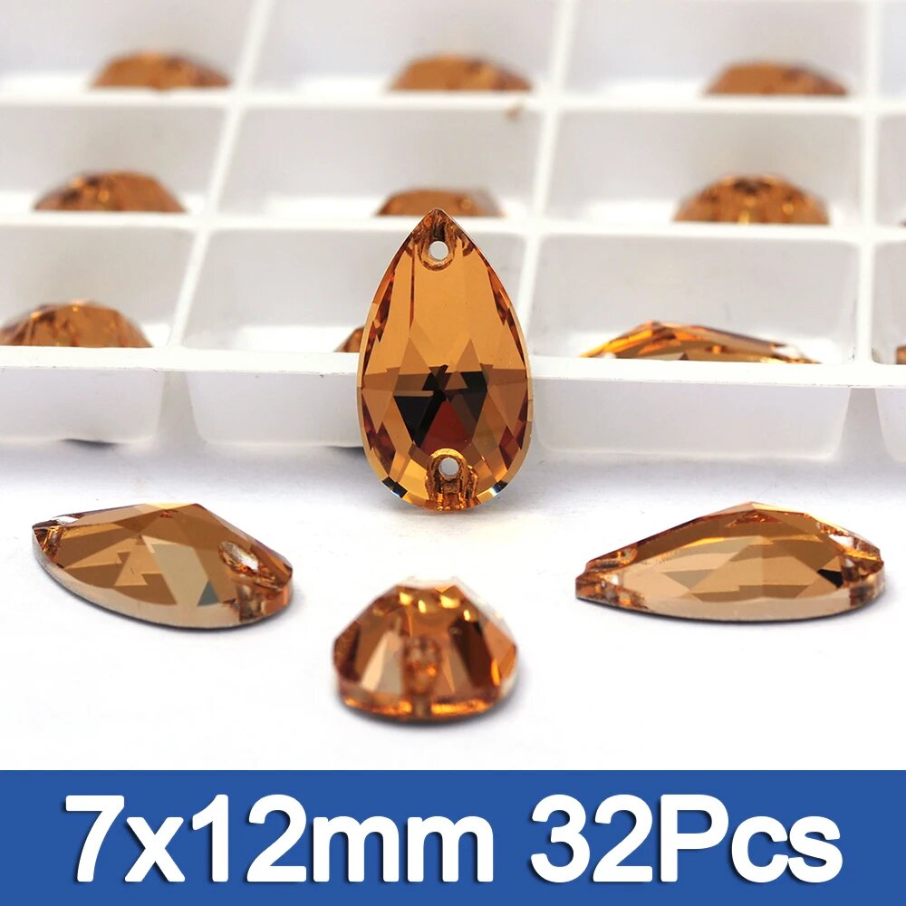 Стразы Drop 7x12mm светло-дымчатый топаз 32шт