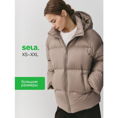 фото Куртка sela дутая с натуральным утеплителем пуха и пера sela, размер 50, коричнево-бежевый