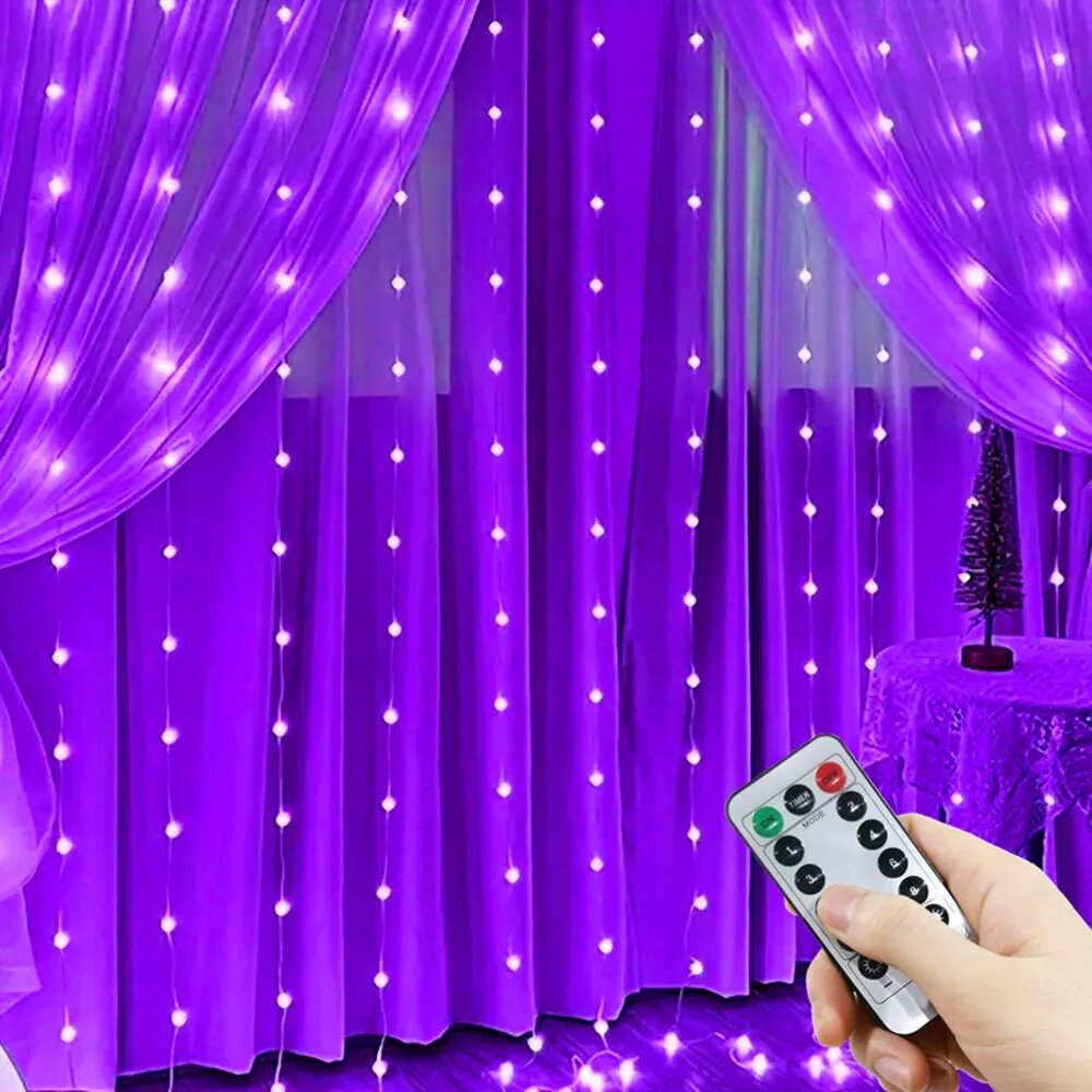 LOUСUNGAN светодиодная гирлянда-штора 3 метра, USB, теплый белый Фиолетовый, Purple, 3x1M 100LEDs