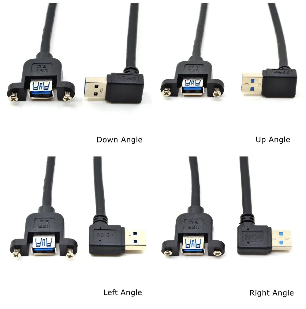 Удлинительный кабель 30 см, USB 3,0, левый правый вверх вниз, Угловой Штекер-гнездо, кабель-удлинитель AM/AF, двойной экранированный с винтовым панельным креплением 1 фут