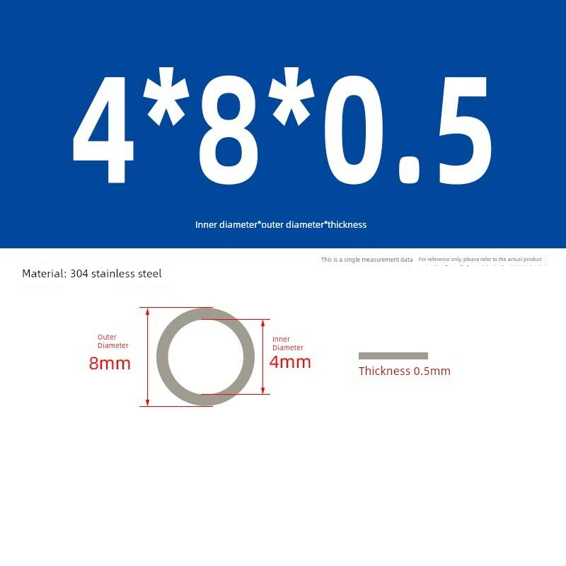 Плоские шайбы из нержавеющей стали 304 для винта M4, наружный диаметр 8 мм, толщина 0.5 мм, 100 штук