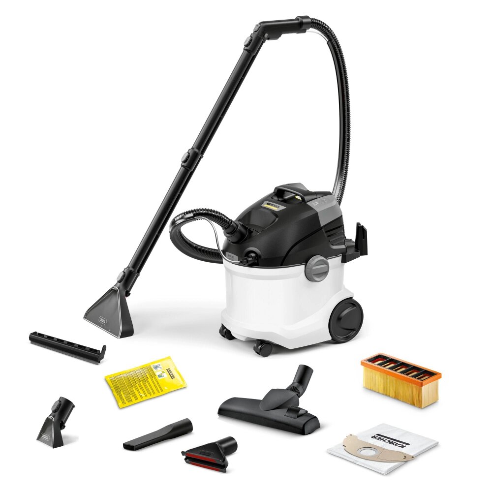Моющий пылесос Karcher SE 5 Upholstery (1.081-234.0) Керхер, 1000Вт, съемные баки 4+4 л, 5 насадок, технология экстракции, шланг 2 в 1, низкая остаточная влажность, складчатый фильтр